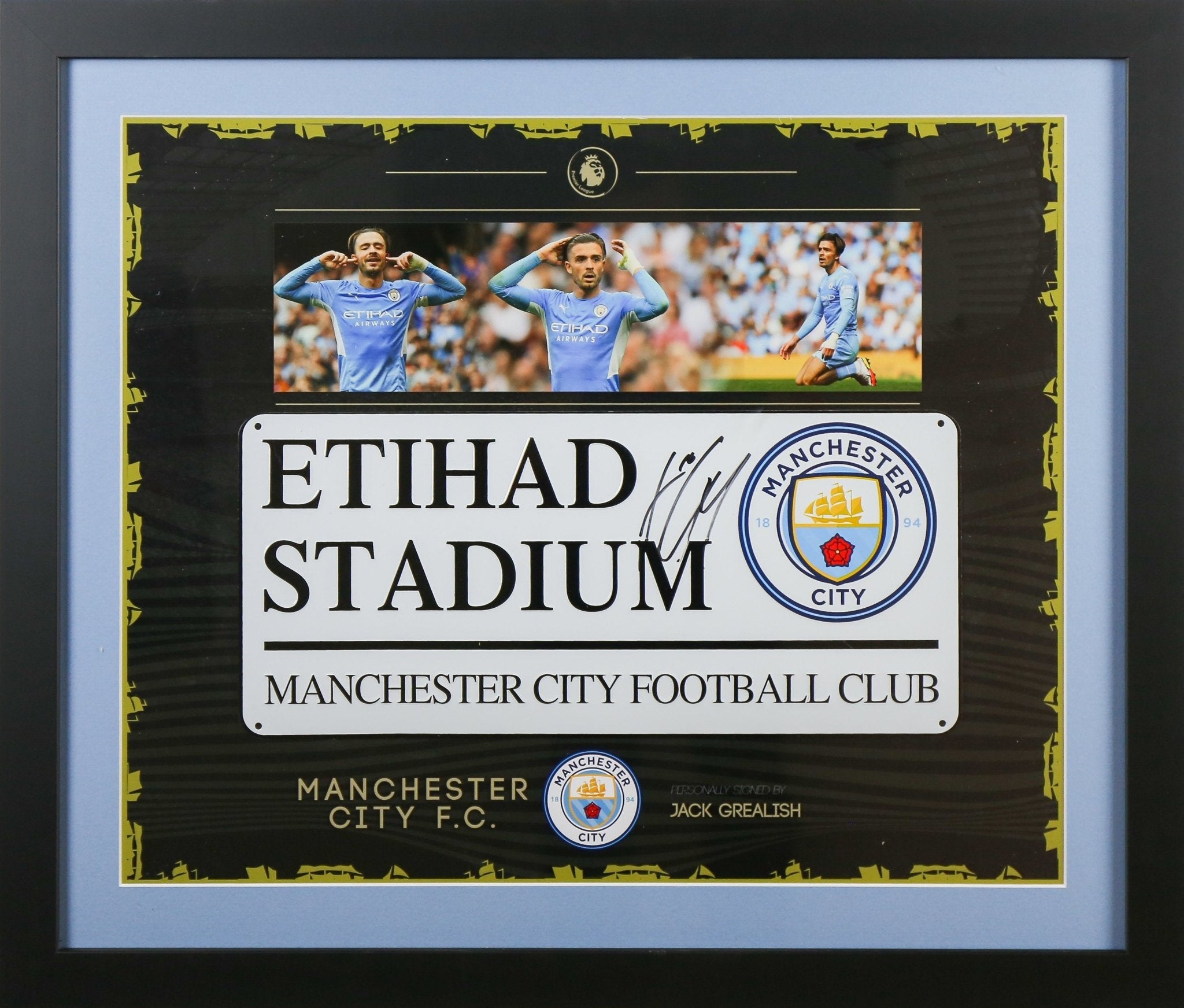 Jack Grealish Signed Man City Roadsign Framed Display - Memorabilia Framers Shop